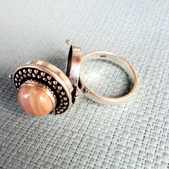 New Natural Sunstone 925 Silver Poison Ring. - Picture 11 of 12